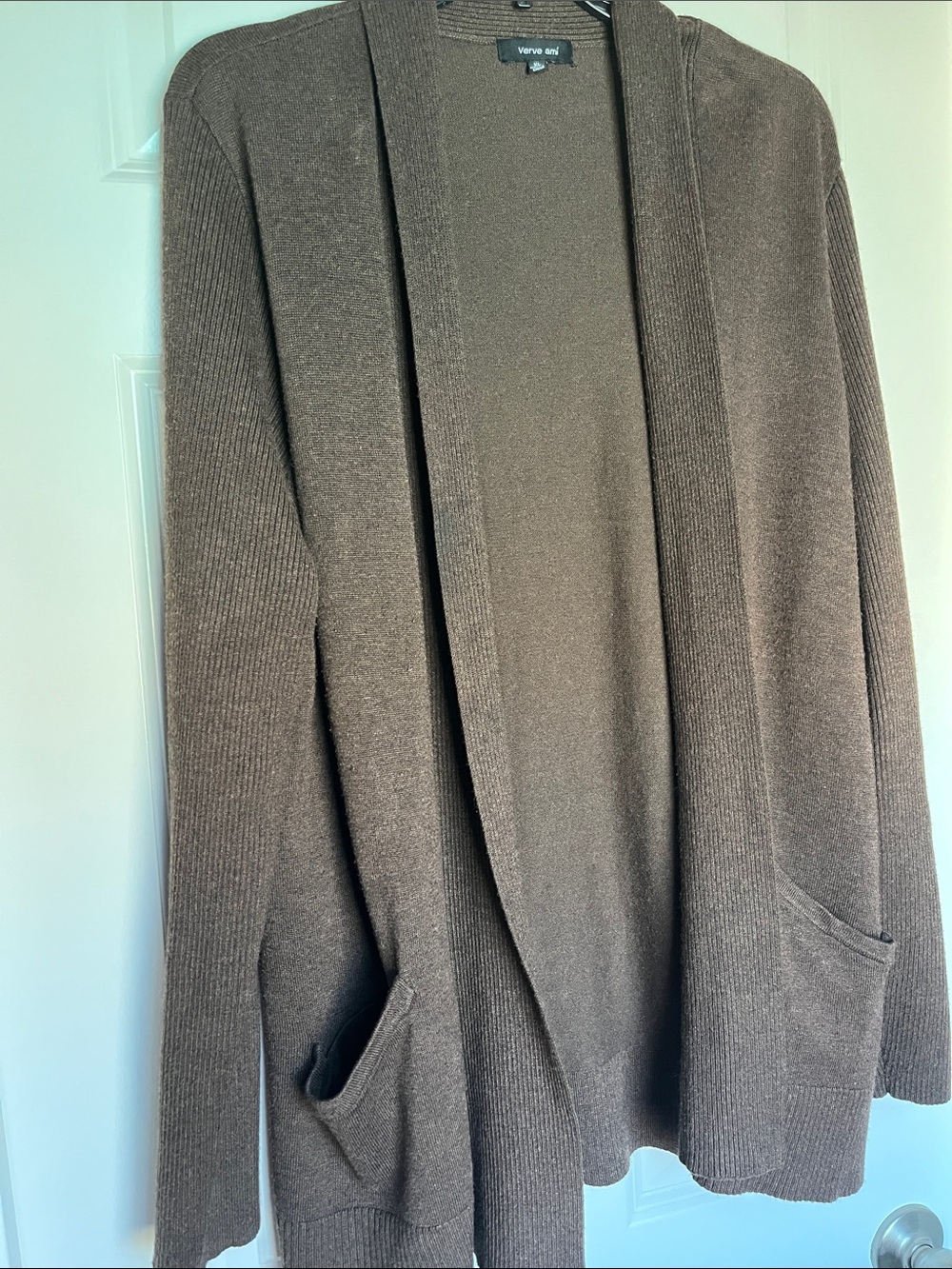 Verve Ami Brown Lightweight Open-Front Knit Cardigan